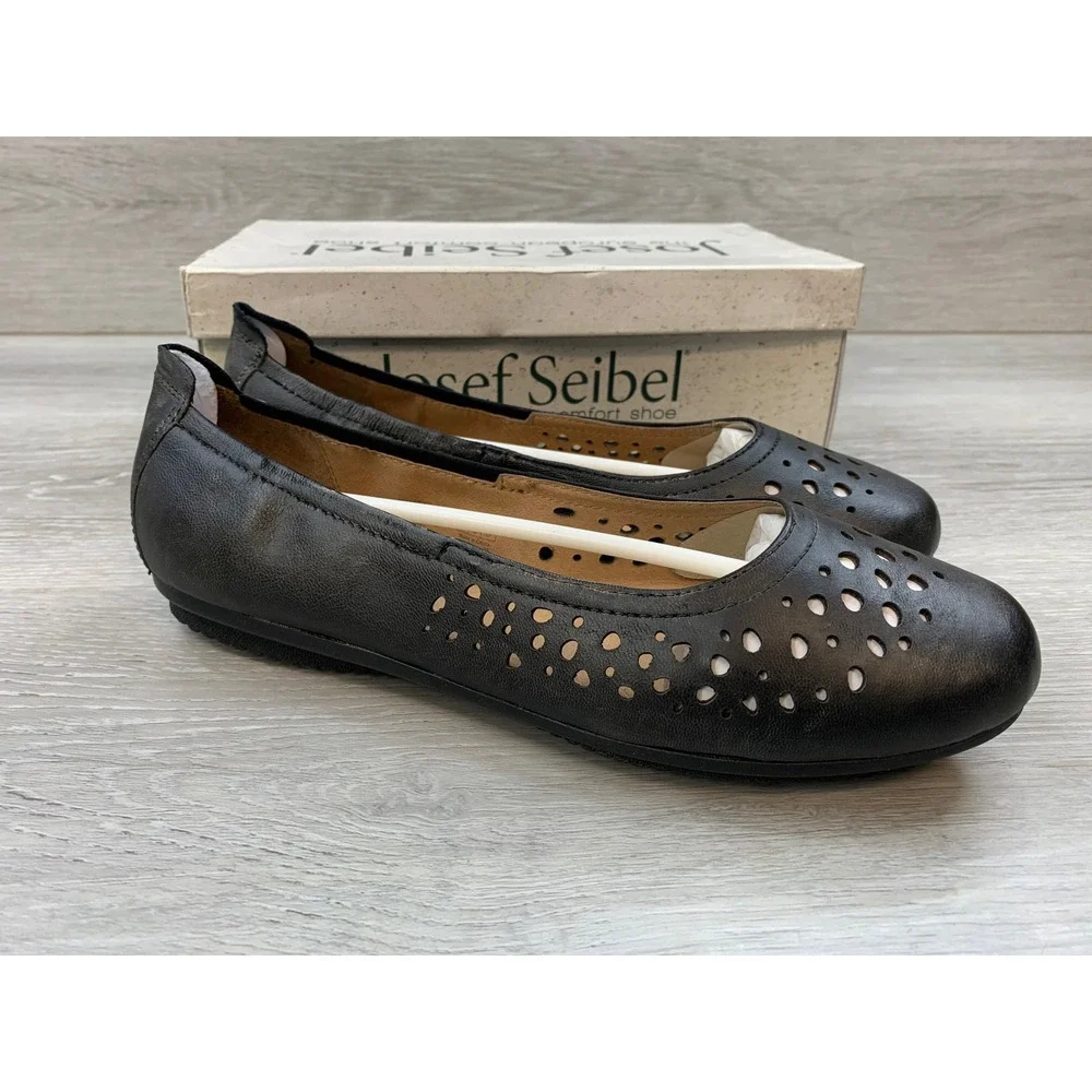 Josef Seibel‎ Pippa Women's Black Leather Perforated 7.5 Ballet Casual Flats